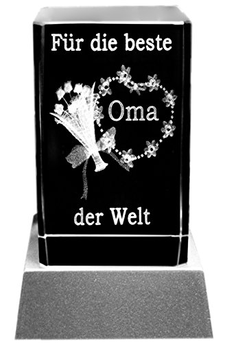 Kaltner Präsente Stimmungslicht - Das perfekte Geschenk: LED Kerze/Kristall Glasblock / 3D-Laser-Gravur Blumen BESTE OMA - 2