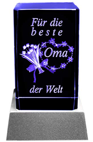 Kaltner Präsente Stimmungslicht - Das perfekte Geschenk: LED Kerze/Kristall Glasblock / 3D-Laser-Gravur Blumen BESTE OMA - 6