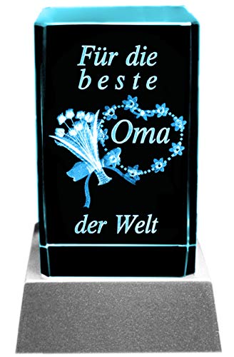 Kaltner Präsente Stimmungslicht - Das perfekte Geschenk: LED Kerze/Kristall Glasblock / 3D-Laser-Gravur Blumen BESTE OMA - 8