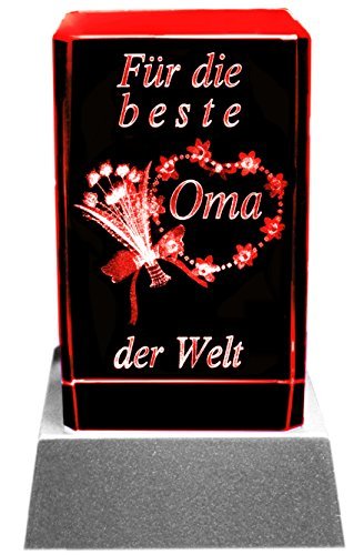 Kaltner Präsente Stimmungslicht - Das perfekte Geschenk: LED Kerze/Kristall Glasblock / 3D-Laser-Gravur Blumen BESTE OMA - 1