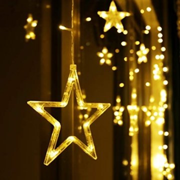 LED Lichterkette 12 Sterne, Lichtervorhang weihnachtslichter Sternenvorhang 138 LEDs 8 Modi Für Innen Außen, Weihnachten, Party, Hochzeit, Garten, Balkon, Deko (Warmweiß) - 1