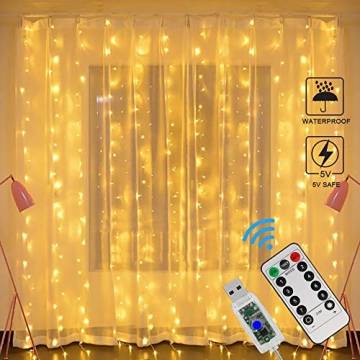 LED Lichtervorhang, Zorara Lichterkette Vorhang USB 3m x 3m 300 LEDs, Lichterkettenvorhang Wasserfall Warmweiß Innen, LED Vorhang 8 Modi IP65 Wasserfest für Weihnachten, Außen, Party, Hochzeit Deko - 1