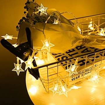 Lichterkette, 50 LED Stern Lichtervorhang batteriebetrieben, 5.5M Wasserdicht Dekorative Lichterkette mit 2 Modi Dimmbar für Außen Innen Weihnachtsdeko Kinderzimmer Schlafzimmer Party, Warmweiß - 3