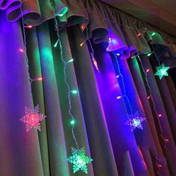 lichtervorhang fenster led,LED Schneeflocke Lichterketten,Lichtervorhang Lichter Weihnachtsbeleuchtung,LED Lichterkette,LED Lichterkette mit Schneeflocken,Weihnachten Deko Party Festen (Farbe-1) - 7