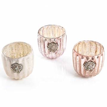 Logbuch-Verlag 3 Teelichtgläser Pastellfarben rosa weiß Creme Perlen Teelichthalter aus Glas glänzend Pastell Tischdeko Hochzeit Hochzeitsdeko edel Vintage - 1