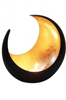 MAADES Windlicht Laterne orientalisch Moon Groß 20cm Gold | Orientalische Vintage Teelichthalter Schwarz von außen und Goldfarben innen | Marokkanische Windlichter aus Metall als Dekoration - 1