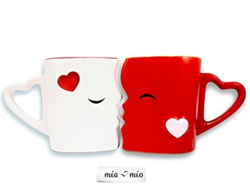 Mia Mio - Kaffeetassen/Küssende Tassen Set Geschenke zur Hochzeit für Frauen/Männer/Freund/Freundin aus Keramik (Rot) - 4