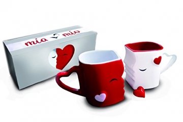Mia Mio - Kaffeetassen/Küssende Tassen Set Geschenke zur Hochzeit für Frauen/Männer/Freund/Freundin aus Keramik (Rot) - 1