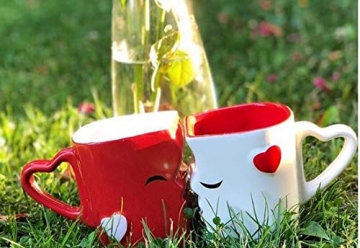 Mia Mio - Kaffeetassen/Küssende Tassen Set Geschenke zur Hochzeit für Frauen/Männer/Freund/Freundin aus Keramik (Rot) - 5