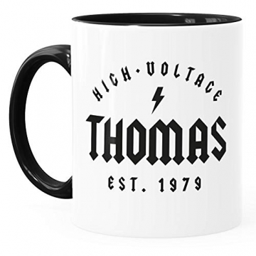 Moonworks® Tasse Geschenk Geburtstag personalisierbar Schriftzug High Voltage anpassbarer Name und Geburtsjahr Kaffeetasse schwarz Keramik-Tasse - 2