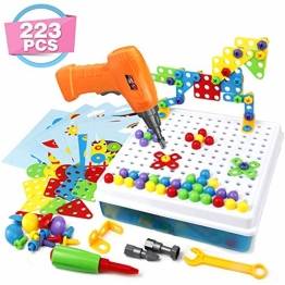 Mosaik Steckspiel 3D Puzzle Kinder Bausteine mit Drillen Pädagogisches Spielzeug STEM Geschenk für Kinder Junge Mädchen 3 4 5 Jahre Alt, 223 Stück (MEHRWEG) - 1