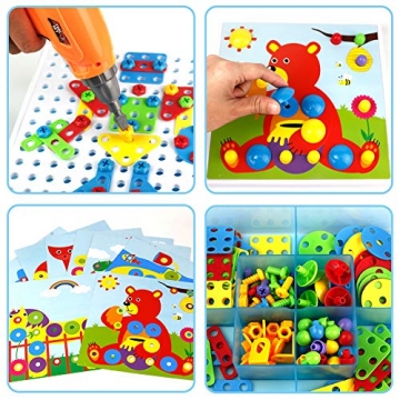 Mosaik Steckspiel 3D Puzzle Kinder Bausteine mit Drillen Pädagogisches Spielzeug STEM Geschenk für Kinder Junge Mädchen 3 4 5 Jahre Alt, 223 Stück (MEHRWEG) - 4