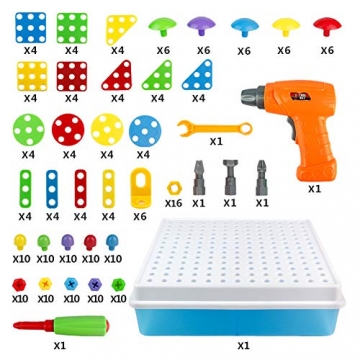 Mosaik Steckspiel 3D Puzzle Kinder Bausteine mit Drillen Pädagogisches Spielzeug STEM Geschenk für Kinder Junge Mädchen 3 4 5 Jahre Alt, 223 Stück (MEHRWEG) - 5