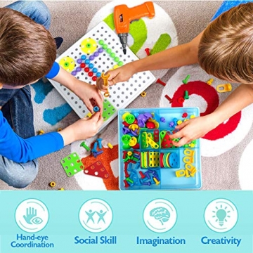 Mosaik Steckspiel 3D Puzzle Kinder Bausteine mit Drillen Pädagogisches Spielzeug STEM Geschenk für Kinder Junge Mädchen 3 4 5 Jahre Alt, 223 Stück (MEHRWEG) - 6