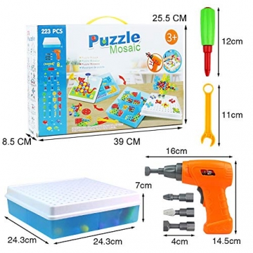 Mosaik Steckspiel 3D Puzzle Kinder Bausteine mit Drillen Pädagogisches Spielzeug STEM Geschenk für Kinder Junge Mädchen 3 4 5 Jahre Alt, 223 Stück (MEHRWEG) - 7