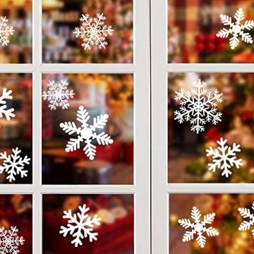 NOCHME Schneeflocken Fensterdeko Weihnachten, 108 PCS Statische Fensteraufkleber für Fenster, Fensterbild, Weihnachtsfensterbilder, Weihnachtsdeko, Fensterbilder, Fensterfolie PVC-Aufkleber (Weiß) - 1