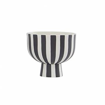 OYOY Living Toppu Bowl White / Black - Deko Schale Vase Schwarz / Weiß Gestreift aus Keramik - Ø15 x H13 cm - L10231-101 - 1
