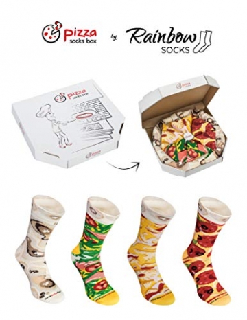 Rainbow Socks - Damen Herren Pizza Socks Box Mix Italienische Hawaii Pepperoni - 4 Paar - Gr.- EU 41-46/ Large - 2