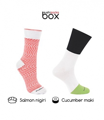 Rainbow Socks - Damen Herren - Sushi Socken Lachs Nigiri Gurken Maki - Lustige Geschenk - 2 Paar - Größen 36-40 - 3