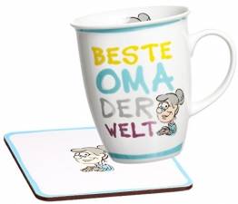 Ritzenhoff & Breker Kaffeebecher Beste Oma der Welt mit Untersetzer im Geschenkkarton, Geschenk-Set, 2-teilig - 1