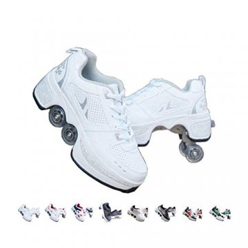 Rollschuhe Schuhe mit Rollen Mädchen, Outdoor Quad Kick Roller Skates für Kinder/Damen/Unisex, 2 in 1 Outdoor-Verformungsschuhe Für Geburtstags- und Weihnachtsgeschenke , weiß, EU41 - 1