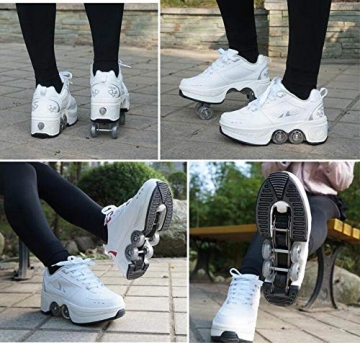 Rollschuhe Schuhe mit Rollen Mädchen, Outdoor Quad Kick Roller Skates für Kinder/Damen/Unisex, 2 in 1 Outdoor-Verformungsschuhe Für Geburtstags- und Weihnachtsgeschenke , weiß, EU41 - 5