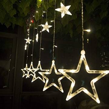 SALCAR Lichterkette mit LED Kugel 12 Sterne 138 Leuchtioden Lichtervorhang 8 Modi Innen & Außenlichterkette Wasserdicht Dekoration für Weihnachten - 1