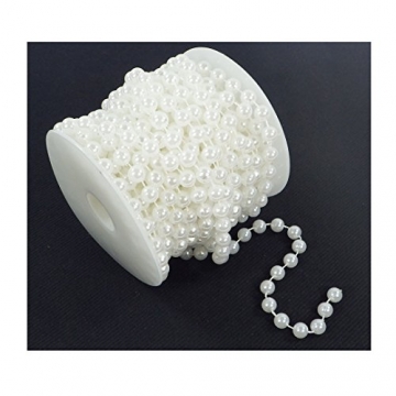 Sepkina Perlenband Perlenkette Perlengirlande Perlenschnur Weihnachten Advent Hochzeit Deko Tischdeko Meterware 6mm (S-P8-01-White-10m) (0,90€/m) - 3