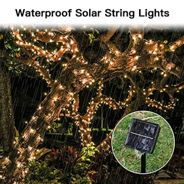 Solar Lichterkette Außen, 14M 120 LEDs Lichterketten Aussen, Wasserdicht mit 8 Leuchtmodis Lichterkette für Balkon, Gartendeko, Bäume, Terrasse, Hochzeiten, Weihnachtsbeleuchtung (Warmweiß) - 4