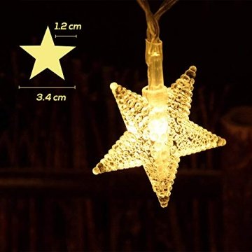 Sterne Lichterkette Galaxer 40 Stücke LED Stern Nacht Weihnachten String Lichter 20Ft / 6M Monochrome Modus Warmweiß Dekoration Licht zum Geburtstag oder Urlaub Party - 2