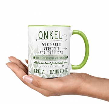 Sunnywall Onkel Tasse Kaffeebecher Lieblingstasse Geburtstags-Tasse Geschenk-Tasse inkl. gratis Geschenkkarte Finden wir grün - 2