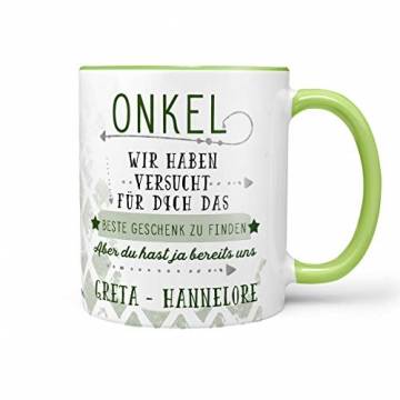 Sunnywall Onkel Tasse Kaffeebecher Lieblingstasse Geburtstags-Tasse Geschenk-Tasse inkl. gratis Geschenkkarte Finden wir grün - 1