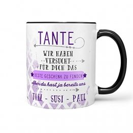 Sunnywall Tante Tasse Kaffeebecher Lieblingstasse Geburtstags-Tasse Geschenk-Tasse inkl. gratis Geschenkkarte Finden wir schwarz - 1