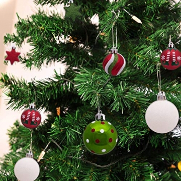 Sunshine smile 35 Stück Weihnachtskugeln,christbaumkugeln Set weihnachtlichen, weihnachtskugeln weihnachtsdeko,weihnachtskugeln baumschmuck,Weihnachtsbaumschmuck,Weihnachten Deko(Rot grün weiß) - 6