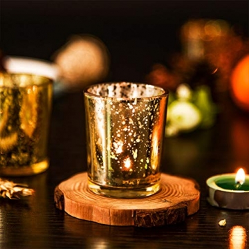 Supreme Lights Glas Teelichthalter 12er Set, 5.2x6.2cm, Gefleckter Teelichtgläser Geschenk Kerzenhalter Deko für Geburtstag, Party, Hochzeit, Feier, Haushalt, Gastronomie(Gold) - 6