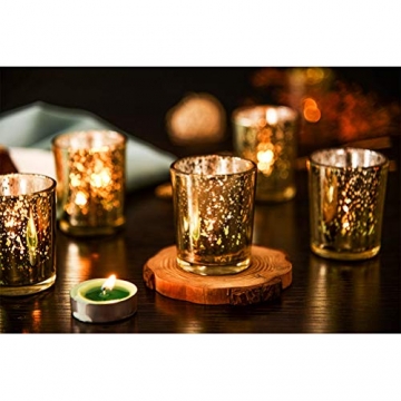 Supreme Lights Glas Teelichthalter 12er Set, 5.2x6.2cm, Gefleckter Teelichtgläser Geschenk Kerzenhalter Deko für Geburtstag, Party, Hochzeit, Feier, Haushalt, Gastronomie(Gold) - 8
