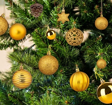 Sweelov Weihnachtskugeln Set mit 101 Weihnachtsbaumkugeln Gold Weihnachtssterndekorationen Weihnachtsbaumkamm Festival Kulissen (30/40/60mm) - 5