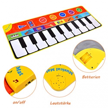 Upgrow Tanzmatte, Kinder Musikmatte, Klaviermatte mit 8 Instrumenten, Klaviertastatur Musik Playmat Spielzeug für Babys, Kinder, Mädchen und Junge (148x60 cm) - 6