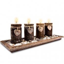 Urhome Teelichthalter Set auf Holz Tablett Tischdeko Advent Kerzenhalter Tischdeko für stimmungsvolle Weihnachten Deko Teelichter - 1