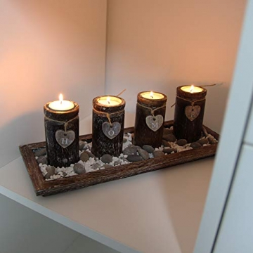 Urhome Teelichthalter Set auf Holz Tablett Tischdeko Advent Kerzenhalter Tischdeko für stimmungsvolle Weihnachten Deko Teelichter - 4