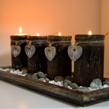 Urhome Teelichthalter Set auf Holz Tablett Tischdeko Advent Kerzenhalter Tischdeko für stimmungsvolle Weihnachten Deko Teelichter - 5
