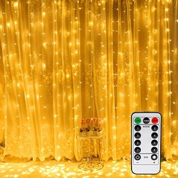Vegena LED USB Lichtervorhang 3m x 3m, 300 LEDs Lichterkettenvorhang mit 8 Modi Lichterkette Gardine für Partydekoration Schlafzimmer Innenbeleuchtung Weihnachten Deko Warmweiß [Energieklasse A+++] - 1