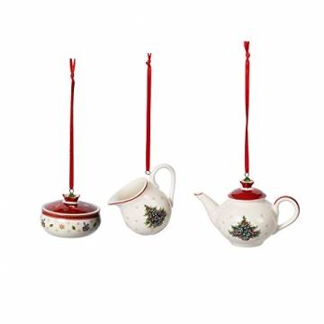 Villeroy & Boch Toys Delight Decoration Ornamente Kaffeeset 3tlg, Premium Porzellan, Textilien, Metall, weiß, rot, 6.3 - 1