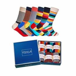 Vkele 6 Paar Bunte Socken (Streifen Muster) in Geschenkbox 39-42 Ideal als Geschenk Weihnachtsgeschenke für Männer und Frauen - 1