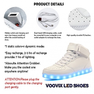 Voovix Kinder High-top LED Licht Blinkt Sneaker mit Fernbedienung-USB Aufladen Led Schuhe für Jungen und Mädchen (Weiß, EU40/CN40) - 6