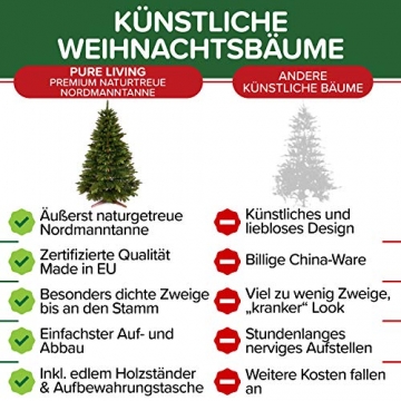 Weihnachtsbaum künstlich 180cm – Naturgetreu, Besonders dichte Zweige, einfacher Aufbau, Made in EU - Premium Christbaum mit Holzständer, Aufbewahrungstasche – Edle Nordmanntanne von Pure Living - 2