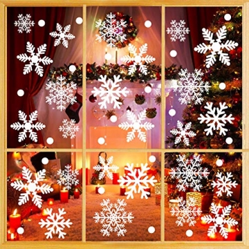 Weihnachtsdeko Fenster, 366 Schneeflocken Weihnachten Fensterbilder, Fenstersticker Fensteraufkleber PVC Fensterdeko Selbstklebend, für Türen Schaufenster Vitrinen Glasfronten Deko - 3