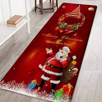 Weihnachtsteppich 3D Rutschfest Weihnachtsdruck Teppich Wohnzimmer Boden Küche Badezimmer Teppich Weihnachtsmann & Reh Weihnachtsbaum Schneemann - 1