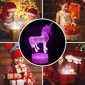 XEUYUTR Unicorn LED Nachtlicht Lampe Party Dekorationen Dekor Weihnachten Geburtstag Weihnachtsgeschenke vorhanden Nachttischlampe für Mädchen Jungen Kinder Alter 5 4 3 1 6 2 7 8 9 10 11 12 Jahre alt - 6