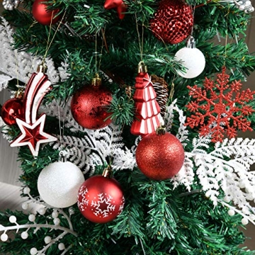 YILEEY Weihnachtskugeln Weihnachtsdeko Set Weiß und Rot 108 STK in 14 Farben, Kunststoff Weihnachtsbaumkugeln Box mit Aufhänger Christbaumkugeln Plastik Bruchsicher, Weihnachtsbaumschmuck, MEHRWEG - 5